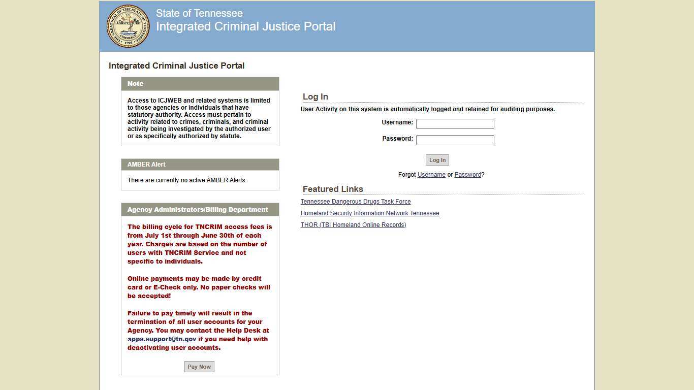 Log In – Integrated Criminal Justice Portal