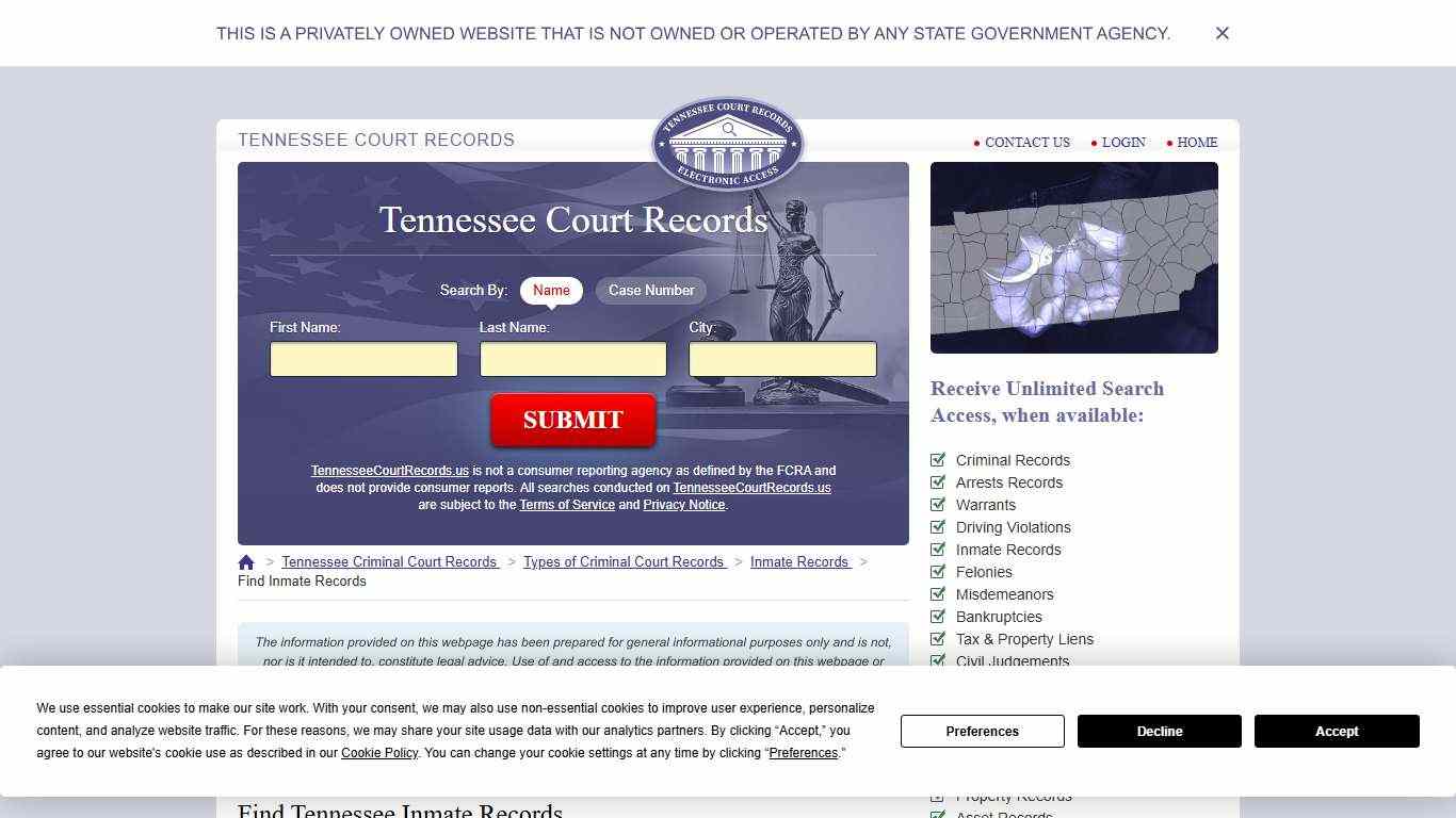 Tennessee Inmate Search | TennesseeCourtRecords.us